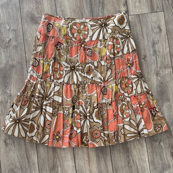 Allison Taylor Floral A-Line Skirt in Coral and Tan - Picture 1 of 5